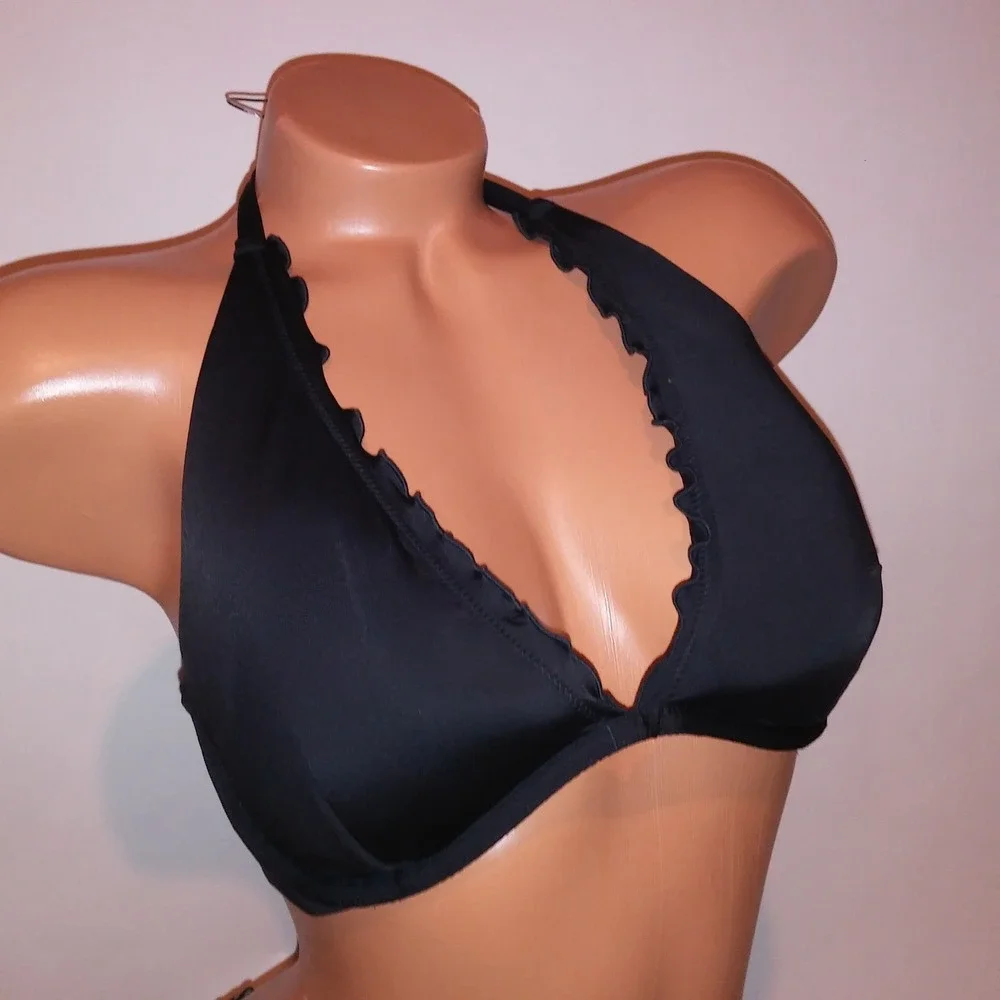 Victoria Secret Swim Bikini 36D Top Medium Cheeky Bottom Black Leopard Ruffle